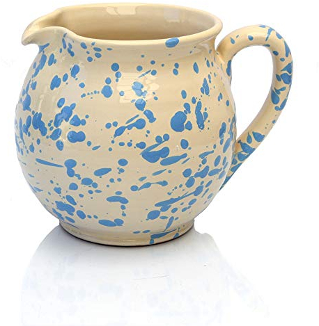 Colì, Jarra Redonda 15 cm Serie Azul Moteada, Jarra de Agua, Jarra de Vino, Jarra y Jarras de Mesa, Jarra de Terracota