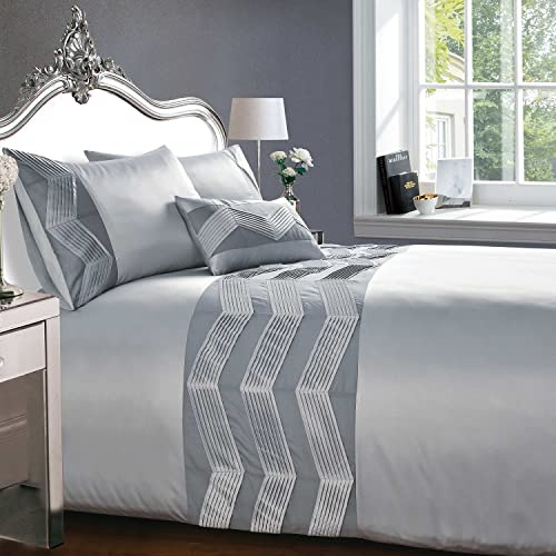 Rapport Valencia Silver Zick-Zack Banded King Size Bettbezug-Set