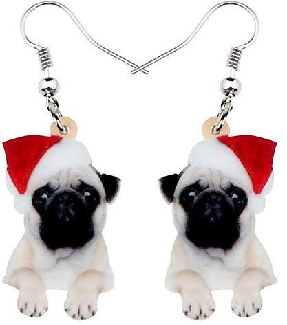 DUOWEI Süße Acryl Weihnachten Mops Ohrringe Haustier Hund Baumeln Schmuck für Damen Kinder Teens Geschenke