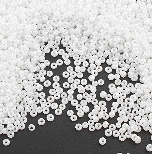 Perlin Rocailles Glasperlen Indianerperlen Saatperlen Pony Perlen 2mm Weiß Farbe Ceylon, 11/0 Ceylon gelüstert, Seed Beads 6500 Stk (Weiß)