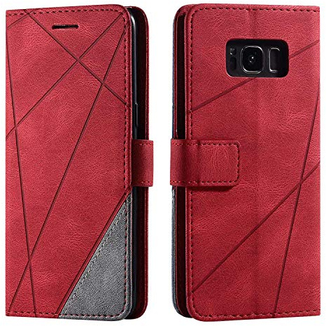 SONWO Hülle für Samsung Galaxy S8, Premium Leder PU Handyhülle Flip Case Wallet Silikon Bumper Schutzhülle Klapphülle für Galaxy S8, Rot