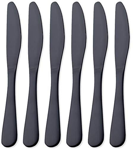 GoGeiLi Couteau de table noir mat, acier inoxydable satiné couteaux 23.8cm, service pour 6 personnes, lavable au lave-vaisselle