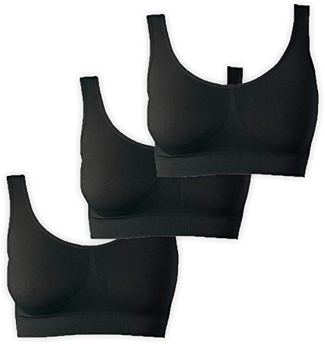 UnsichtBra Bustier Damen BH ohne Buegel | 3er Set Wohlfühl Bustiers Tops | Bügelloser Soft Bra | Schlaf Still Sport Crop Top Büstier 3 x Schwarz (wellbra_sss)(XL)