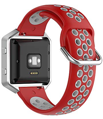 KINOEHOO Ersatzarmband kompatibel mit Versa/Versa 2/ Versa Lite/Blaze Edelstahl Armband Weiche Silikon Uhrenarmbänder.(Rotgrau)
