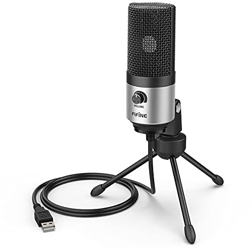 FIFINE USB Microphone for Zoom Video Meeting Online Class on PC Computer, Metal Condenser Desktop Mic with Gain Control for Windows and Mac, Silver - K669S