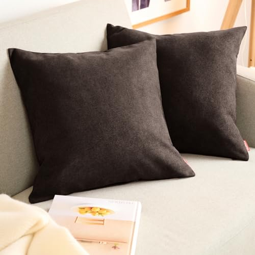 Blumtal 2er Set Kissenbezug 40x60 braun - kuschelige Chenille Kissenbezüge mit verstecktem Reißverschluss, Oekotex Zertifizierte Kissenhülle für Deko-Kissen Sofakissen Polster & Zierkissen