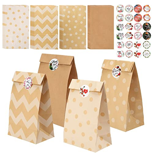 20 Stück Papiertüten Braun Kraftpapiertüten Braune mit Boden, 4 Arten Geschenktüten Kraftpapier Groß Tüten Papier mit Aufklebern zum Geschenkverpackung und Kindergeburtstag (13 x 24 x 8 cm)