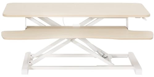VIVO 91cm Desk Converter, K Series, Height Adjustable Sit to Stand Riser, Dual Monitor and Laptop Workstation with Wide Keyboard Tray, Light Wood Top, White Frame, DESK-V036KF