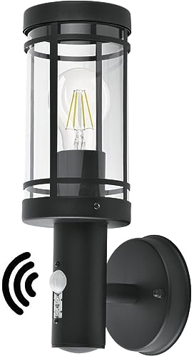 qfzwj Aussenlampe mit Bewegungsmelder,Edelstahl schwarz Aussenleuchte,Anthrazit Wandleuchte aussen,IP44 Wasserdichte Außenlampe,E27 Base Wandlampe Max.60W