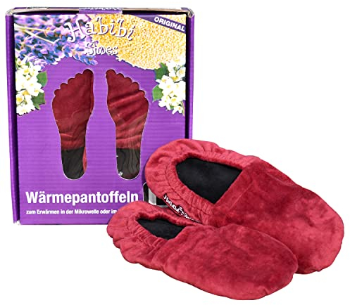 Habibi Plush Classic - 1590 Slippers rot, Gr. M (37-40) Hausschuhe/Wärmepantoffeln/Wärmeschuhe/Wärmestiefel zum Erwärmen in der Mikrreowelle/Backofen
