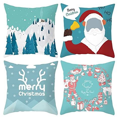 Kissenbezüge Sofa, Kissenbezüge Rot 40x40 Grün Kissenbezug Baum Weihnachtsgeweih Kissenhülle Polyester Cushion Cover 4er Set