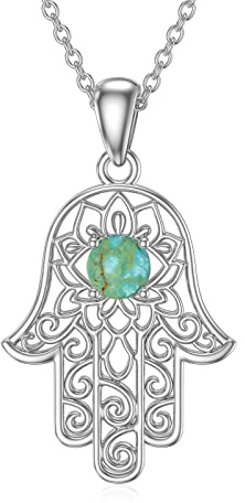 BETHZA Hamsa Halskette mit Lotus-Anhänger, Türkis, Hand der Fatima, aus Sterlingsilber, Glücksbringer für Frauen, Ehefrau, Freundin, Schmuck, Sterlingsilber, Türkis, Sterlingsilber, Sterling Silber