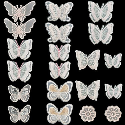 Yayatty 20 Stück Spitze Schmetterling Applikation Spitze Organza Stickerei Schmetterling Applique Patches Sticker Aufnäher Applikation Flicken zum Aufnähen für Hochzeit Braut Haarzubehör, Rosa