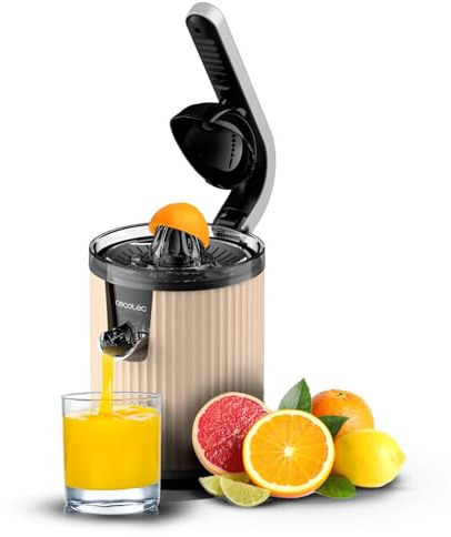 Cecotec Spremiagrumi elettrico a braccio per arance e agrumi Xqueeze RetroJuice 600 Beige. 600 W, stile retrò, filtro in acciaio inox, cono in plastica, leva per estrarre la polpa, antigoccia