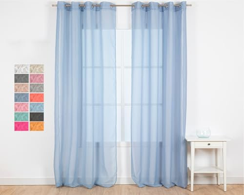 TRAMAS+ Molly Indigo - Tende semi-trasparenti per soggiorno e camera da letto, con occhielli, 140 x 260 cm, 1 pezzo, camera da letto, bambini, giovani, adulti e sala da pranzo
