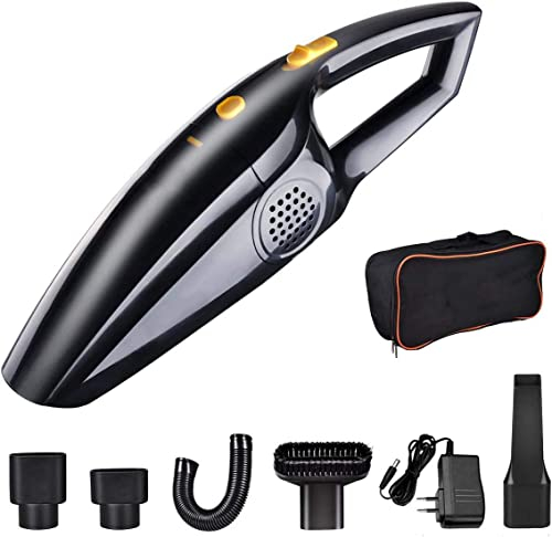 DEWEL Aspiardora de Mano, 6000PA/120W Aspirador de Coche Potente, Mini Aspirador sin Cable, Aspiradora Portátil Recargable con 4 Boquillas de Seco y Húmedo, Filtro Lavable