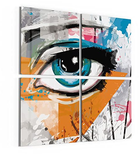 DEQORI Glasbilder Acrylglas | Motiv Auge einer Frau | quadratisch 4-teilig 100x100 cm | große XXL Deko | Wandbilder für Wohnzimmer, Schlafzimmer, Flur & Küche | moderne Wanddeko