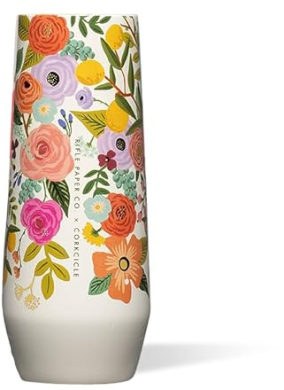 Corkcicle Stemless Flute, Triple Insulated Stainless Steel, Easy Grip, Non-Slip Bottom, Keeps Beverages Chilled for 9 Hours, Garden Party Cream, 7 oz