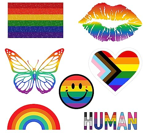 7 X LGBT Iron on Transfers for Fabrics Gay Pride Flag Human Rainbow Lips Butterfly Happy LGBTQ