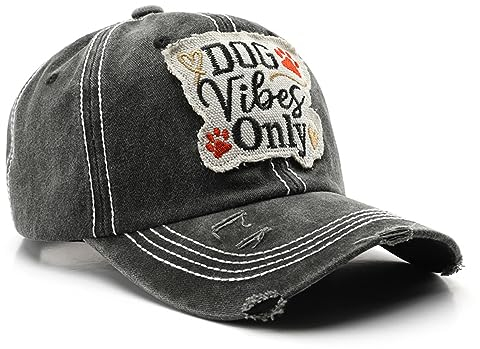 Dog Vibes Only Hat Distressed Vintage Embroidered Patch Hat Unisex Baseball Cap, Schwarz, M-L