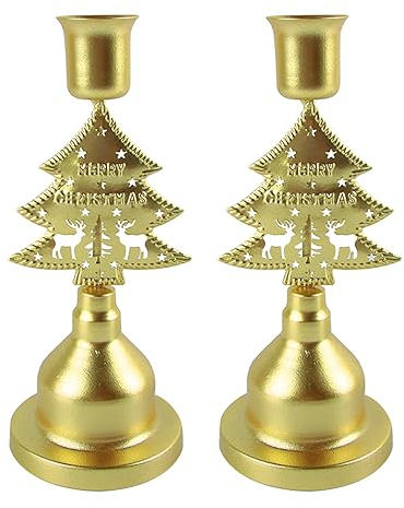 Porta Candele, ACTOYS 2 Unidad Portacandele Natalizio, Centrotavola Natalizio Portacandele Vintage per Matrimoni Compleanni Feste Decorazioni Natalizie Decorazioni per la Tavola (Oro)