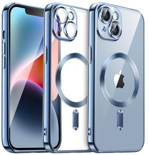 JETech Funda Suave Claro para iPhone 14 6,1 Pulgadas, Lente Cámara Protección Completa, Compatible con MagSafe Carga Inalámbrica, Carcasa TPU Galvanizada Antigolpes (Azul)