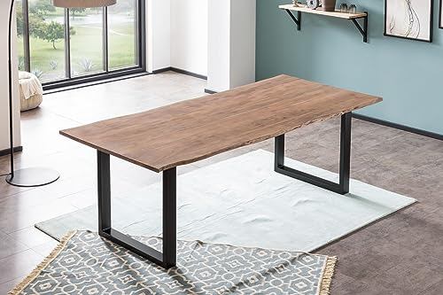 SAM B-Ware Esszimmertisch 200x100 cm Becky, Baumkantentisch aus Akazienholz, massiv + stonefarben, U-Metallgestell Schwarz, Esstisch mit echter Baumkante