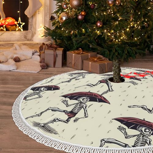 30 Christmas Tree Skirt with Tassels Xmas Tree Skirt Decorations Skeleton Dancing with Umbrella Xmas Tree Mat Christmas Tree Mat for Holiday Tree Skirt Ornaments Xmas Tree Skirt Base Cover
