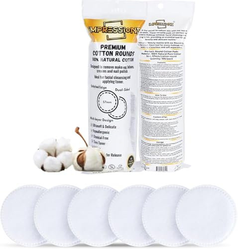 ImpressionZ Premium Cotton Rounds for Face (100 Count) – 100% Pure Natural Cotton Pads, Hypoallergenic, Lint-Free Makeup Remover, Toner & Cream Applicator for Sensitive Skin
