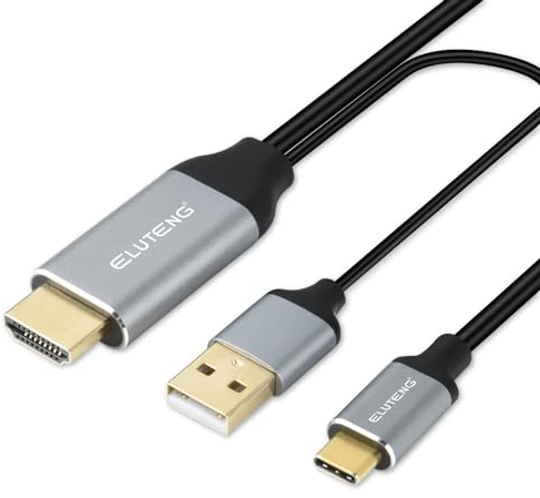 ELUTENG Cable Adaptador HDMI a USB C 2 m / 6.6 pies 4K @ 60Hz con Cable de Alimentación USB, Cable Convertidor HDMI a USB Tipo C Macho, Admite Función de Pantalla Táctil para MacBook Pro/Air, Nreal Ai