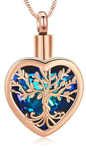 VCCWYQK Herz Urne Halsketten für Asche für Frauen Einäscherung Schmuck Blume Memorial Mini Keepsake Asche Hollow Anhänger (K-1)