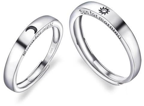LEGENTLISUR Paar Ring,Verstellbarer Ring,Verlobungsring 925 Sterling Silber Mond- und Sonne-Paarringe,Eheringe für Männer und Frauen,Hochzeits-und Valentinstagsgeschenke (Platin)