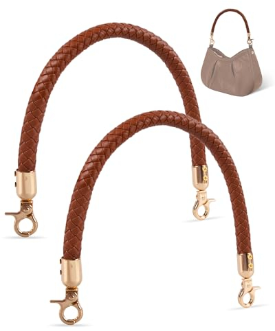 MEGAVOW 2 Stück Taschengriff Henkel, PU Ersatz Taschenriemen Taschengriffe Geflochten, Taschengurt PU Leder DIY Schulterriemen mit Metallhaken, für Tote Handtasche Umhängetaschen, Braun, 40cm