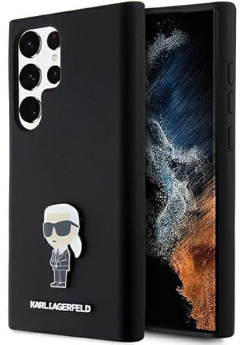 CG MOBILE Karl Lagerfeld KLHCS23LSMHKNPK Hülle für S23 Ultra S918 Schwarz Silicone Ikonik Metal Pin
