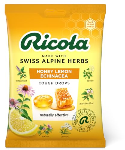 Ricola Honey Lemon and Echinacea Cough Drops Bag, Pack of 6, Naturally Effective Throat Lozenges, Cough Sweets, 75 g
