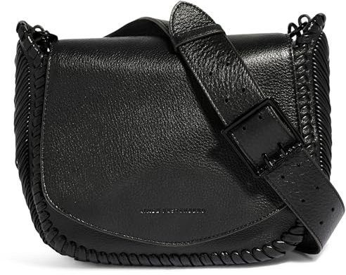 Aimee Kestenberg All For Love Satteltasche für Damen, kleine Leder-Umhängetasche, verstellbarer und abnehmbarer Riemen, Schwarz mit glänzendem Schwarz, Small, All for Love Satteltasche, Schwarz mit