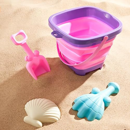 TLHWIN Jouet de Plage avec Seau 4 pièces, Jouet de Plage pour Enfants avec Seau Pliable en Silicone, Pelle et moules à Sable. (Orange)
