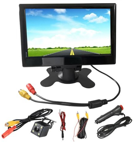 Ginobili 12V-24V 7 Inch TFT LCD Color HD Monitor with 4LED Light Camera for Car CCTV Reverse Rear View Car Electronic Replacement Accessories