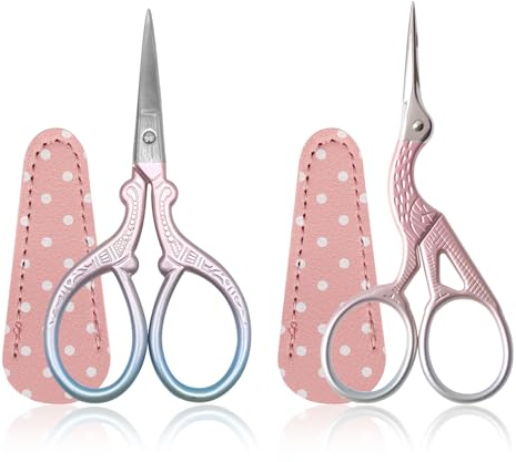 Stickerei Schere Kleine, 2PCS Edelstahl Handwerk Schere zum Nähen Gewinde Nadelarbeit Handwerk Trimmen mit gefälschter Leder Schere Abdeckung (Rosa)
