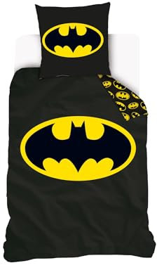 SAHINLER créateur d'univers Batman - Housse de couette Batman Logo 140x200 cm + 1 taie d'oreiller 63x63 cm - 100% Coton - Noir