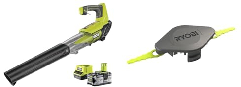 RYOBI - Souffleur sans Fil à Batterie 18V One+ (pour Feuilles Morte et Gazon) Turbo Jet & Tête Double Lames Dentelées (+10 Lames) pour Coupe-Bordures, Dresse-Bordures