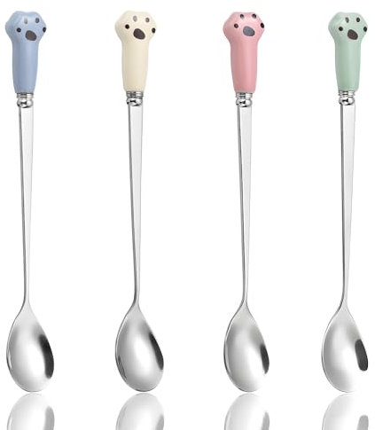 CTENYXUR 4 Piece Set Paw Cat & Dog Food Spoon - Stainless Steel (7inch/4PCS)