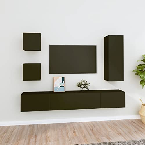 Homgoday Mobile Porta TV Soggiorno,Set di Mobili Porta TV 5 pz Nero in Legno Multistrato,Tavolino per TV，Mobile Porta TV Soggiorno，Mobiletto Basso per TV da Salotto Industriale Supporto TV b1