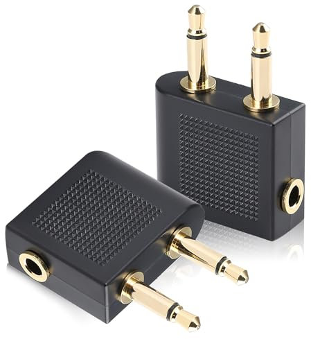 2 Pièces Adaptateur Jack 3,5 mm pour Casque D'écoute d'avion Plaqués Or,Adaptateurs Airline Ecouteur Avion Adaptateur Audio Jack pour Casque Audio Double Prise Jack 3,5 mm vers Jack Stéréo 3,5 mm