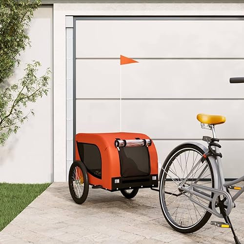 JUDYY Fahrradanhänger Hunde Orange und Schwarz Oxford-Gewebe & Eisen, Fahrrad Anhänger, Lastenanhänger, Handwagen, Fahrrad-lastenanhänger, Lastenfahrrad 94005