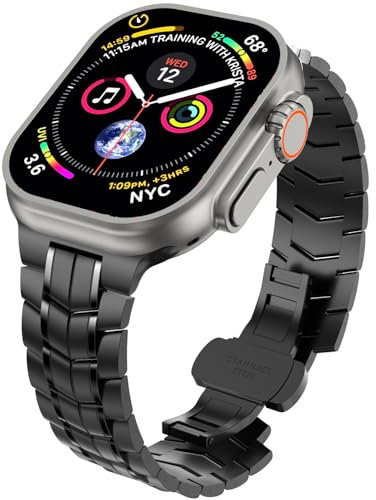 chuangshiji Titan Armband Kompatibel mit Apple Watch Ultra/Ultra 2, Ersatz für iWatch 10 9 8 7 6 5 4 3 2 1 SE Series Einstellbar Armband für 49mm 46mm 45mm 44mm 42mm Apple Watch Band Herren, Schwarz