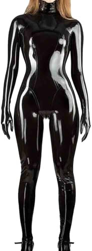 Generisch Schwarz,S, Damen Sexy Schwarz Spiegel Latex-Ammoniak Catsuit Freizeit Reißverschluss Eng Overall Nachtclub DS Rollenspiel Bühne Kleidung