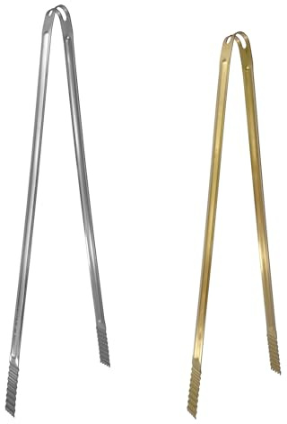 UPTALY Lot de 2 pinces en acier inoxydable avec manche extra long (1 argent 50 cm + 1 doré 45 cm), grande pince alimentaire, pour barbecue, grill, cuisine, friture, charbon de bois, ramasser les