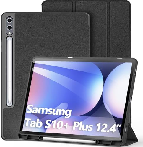 DUX DUCIS Case for Samsung Galaxy Tab S10+, S9 FE+, S9+, 12.4 Inch Screen, Ultra Slim Leather Cover, Pencil Holder, Auto Sleep / Wake, Black