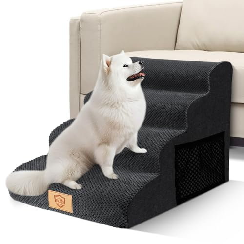 MASTERTOP Dog Steps for Bed, 4-Step Dogs Stairs with Removable Cover, Waterproof High Density Foam Dogs Steps for Sofa, Non-Slip Dog Ramp Ladder for Injured Older Small Pets, Black, 73 x 40 x 51cm